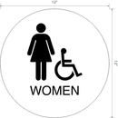 Accessible Women Restroom Door ADA Sign - 12" x 12" - White Acrylic ADA sign with Grade 2 braille